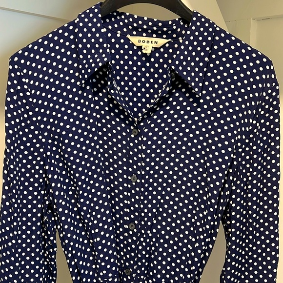 BODEN DRESS BLUE WITH WHITE DOTS SIZE 16-18R - Picture 1 of 4